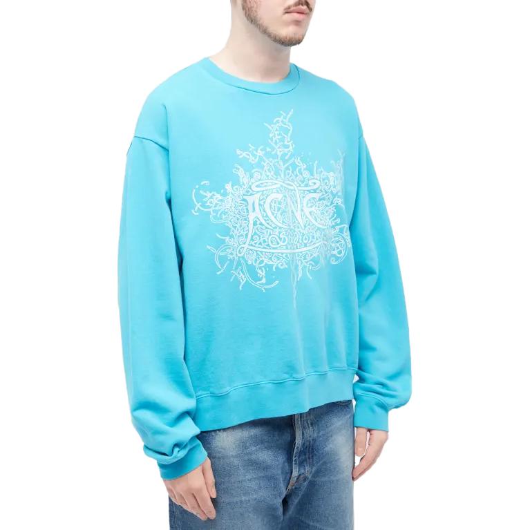Acne Studios  Blue Glow-in-the-Dark Logo Print Crewneck Sweatshirt BI0185-BGT 圖 4