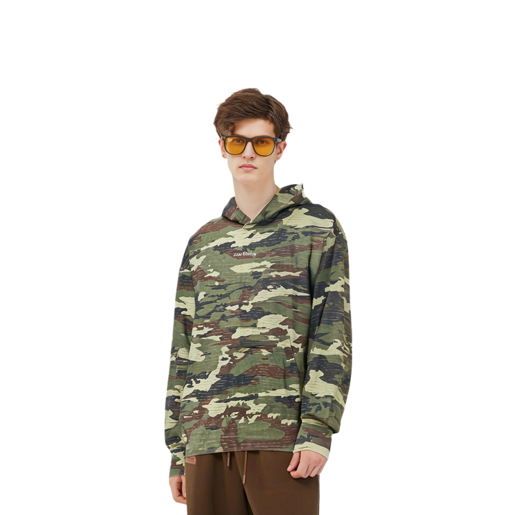 Shop Acne Studios 绿色迷彩连帽卫衣套头衫. BI0195-AB6