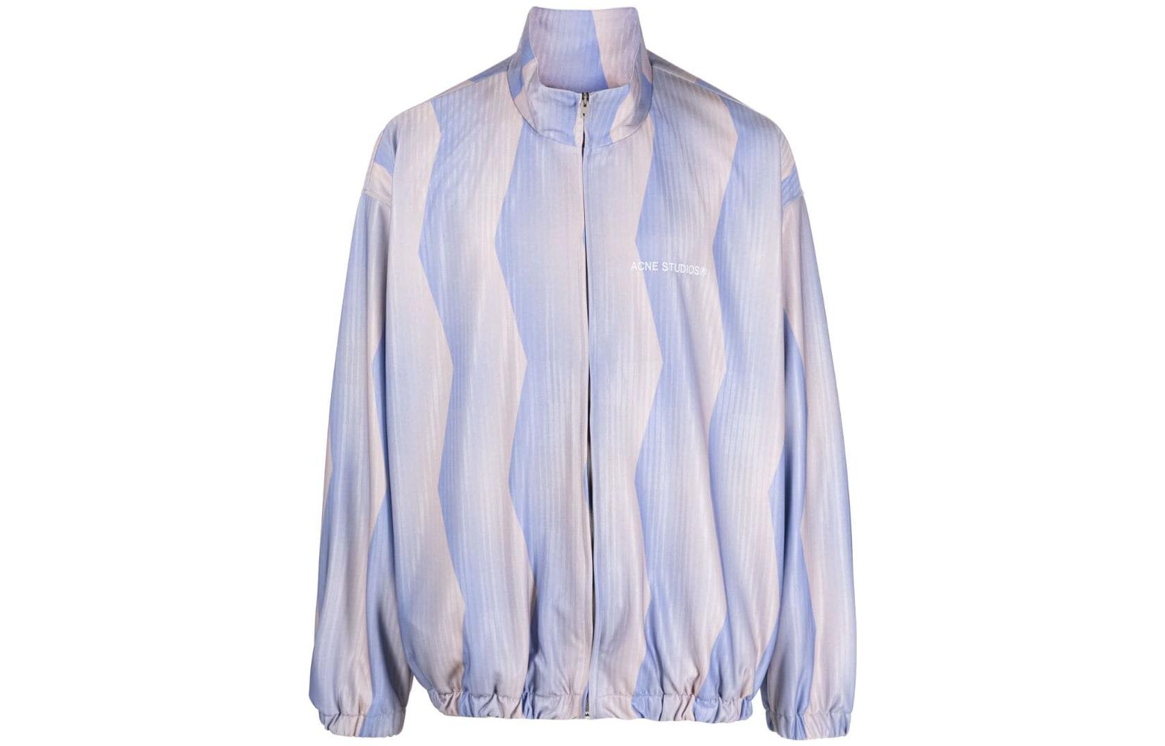 Acne Studios  High Neck Loose Jacket with Front Logo Print Light Blue. B90720-BUF