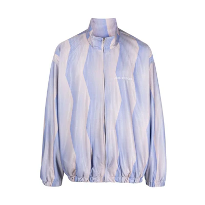 Acne Studios High Neck Loose Jacket with Front Logo Print Light Blue. B90720-BUF