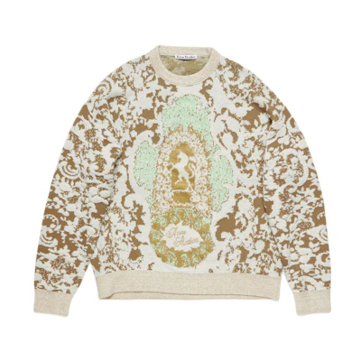 Acne Studios Jacquard Pattern Oversized Crewneck Sweater Beige. B60311-DKU