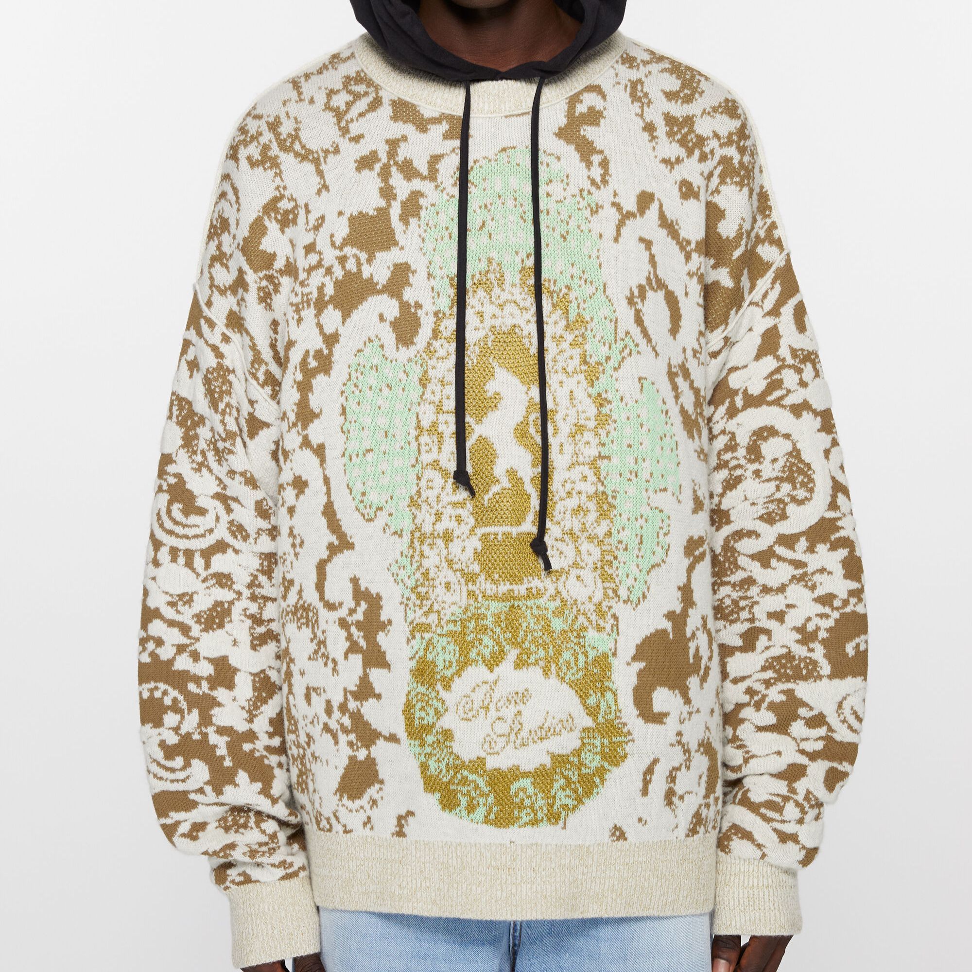 Lookbook Acne Studios Jacquard Corak Oversized Crewneck Sweater Beige. B60311-DKU