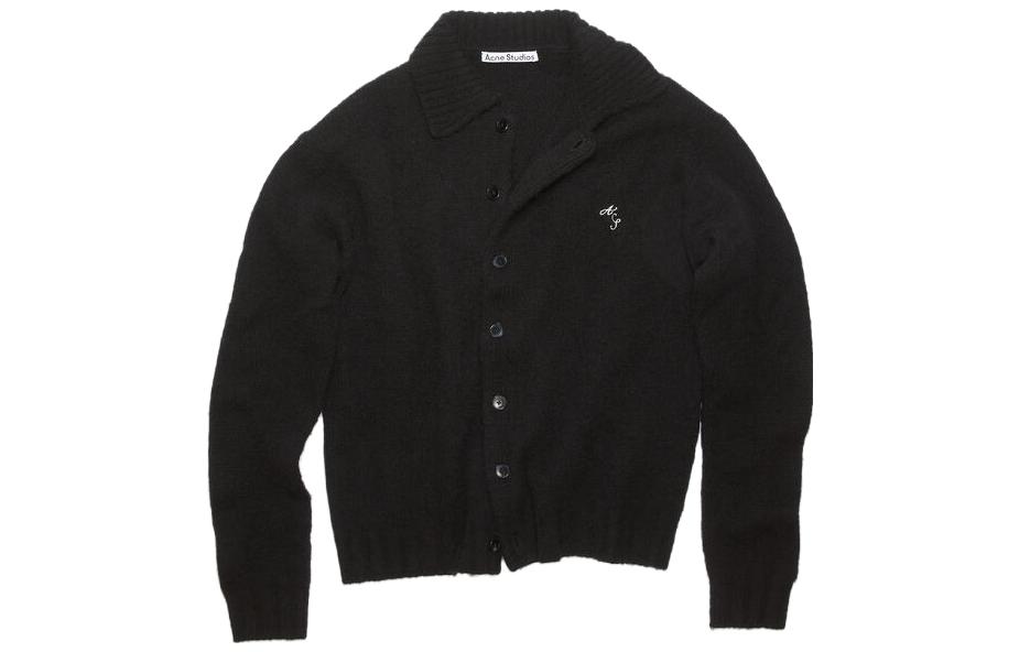 Acne Studios  Loose Fit Black Knit Cardigan with Button-Up and Point Collar B60294-900