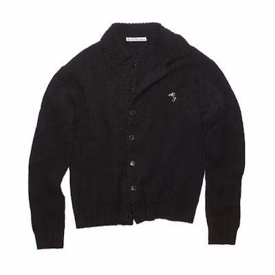 Acne Studios Loose Fit Black Knit Cardigan with Button-Up and Point Collar B60294-900