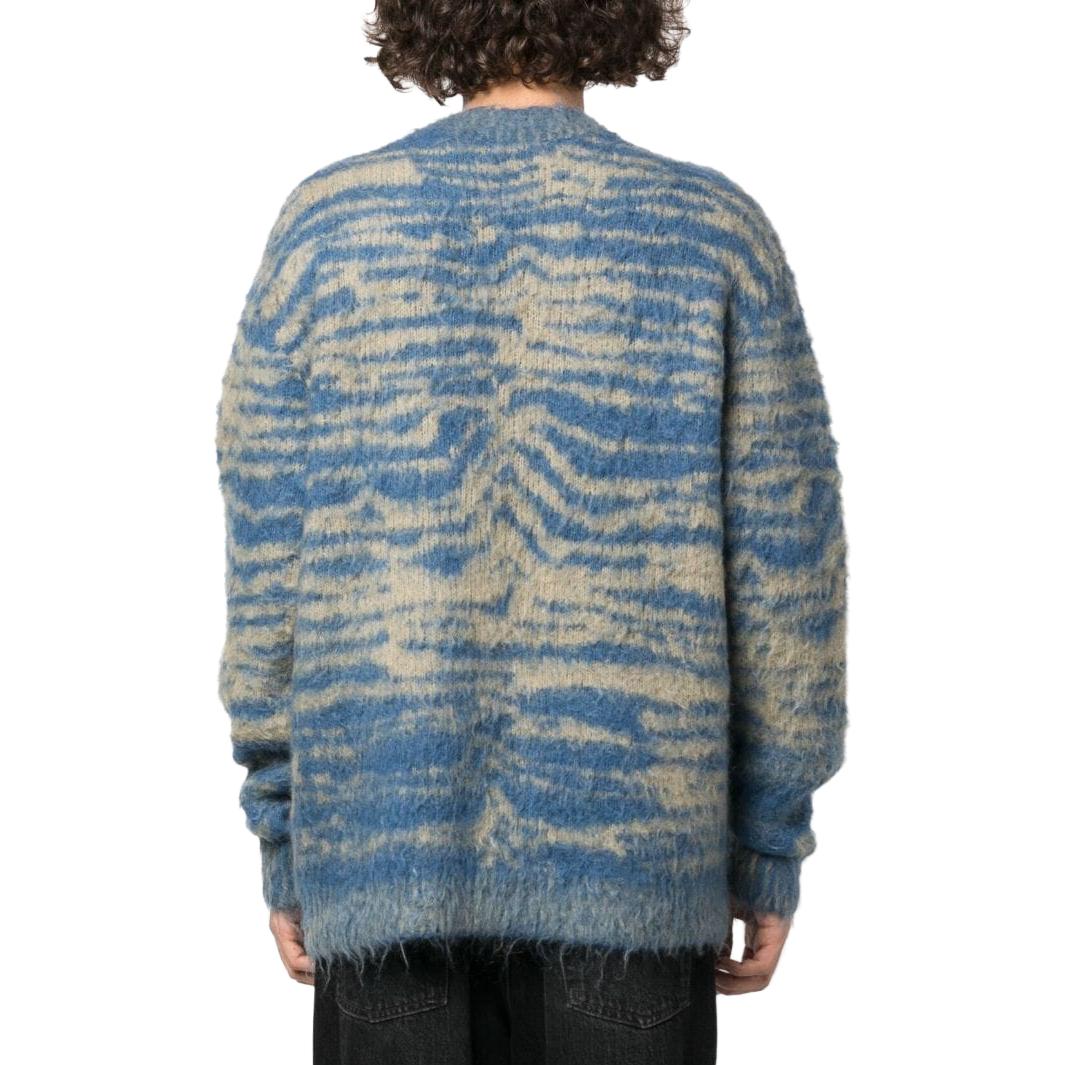 Shop Acne Studios 藍黃莫海爾針織圓領毛衣 B60302