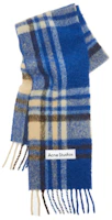 Acne Studios Navy Blue Plaid Logo Fringe Wool Scarf. CA0293CZ6ELECTRICBLUEBEIGE Acne Studios Navy Blue Plaid Logo Fringe Wool Scarf. CA0293CZ6ELECTRICBLUEBEIGE