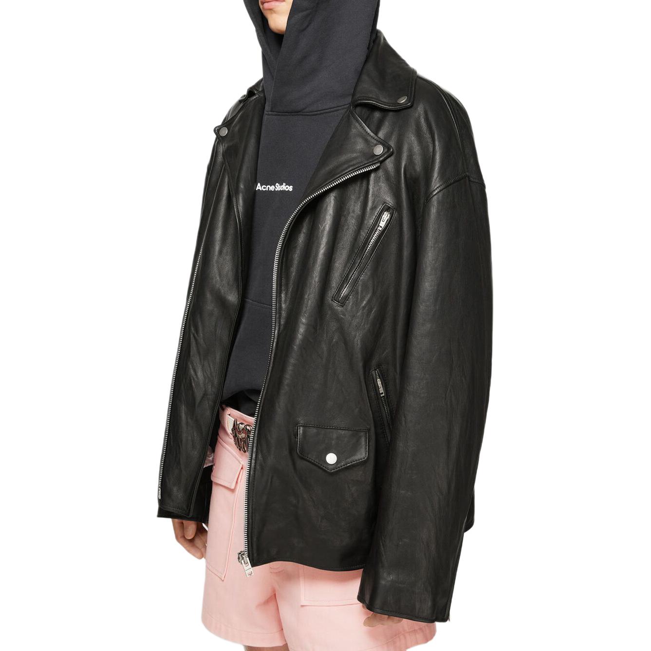 Acne Studios  Oversized Leather Jacket Black Zipper Collar B70142-900 圖 5
