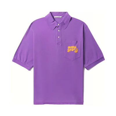 Acne Studios Purple Short Sleeve Polo Shirt with Logo Embroidery. BL0326-PPL