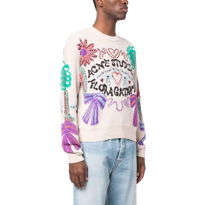 Shop アクネ ストゥディオズ リラックスフィット 刺繍文字入りクルーネックスウェット。 B60261-BRH
