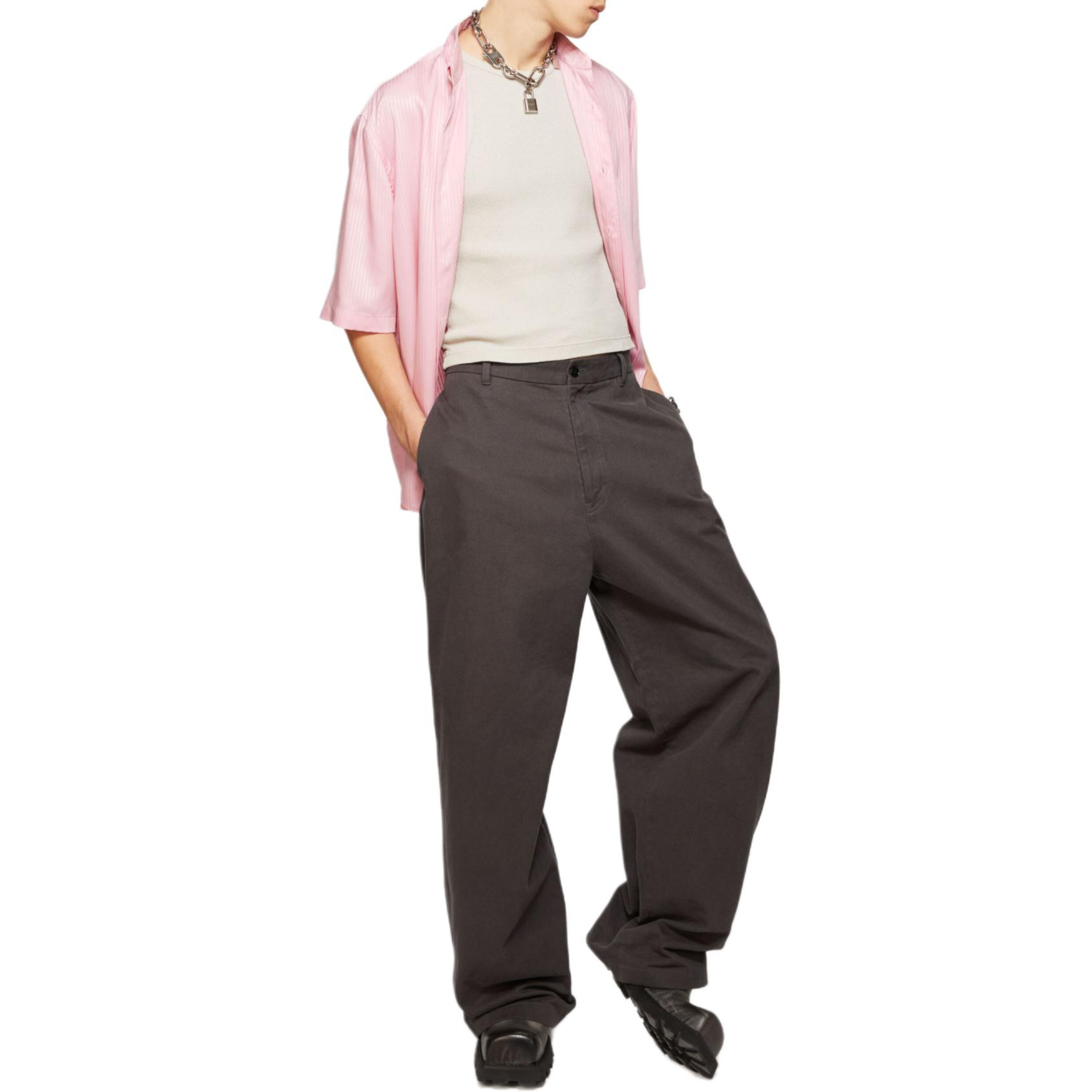 Shop Acne Studios 寬鬆剪裁拉鍊斜紋褲 石黑色 BK0630-DH2