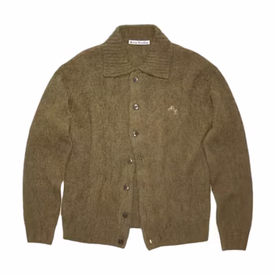 Acne Studios Solid Button-Up Knit Cardigan Deep Green. B60294