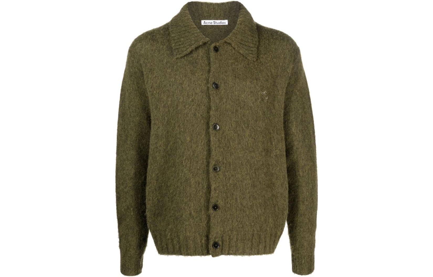Order Acne Studios Solid Button-Up Knit Cardigan Hijau Tua. B60294