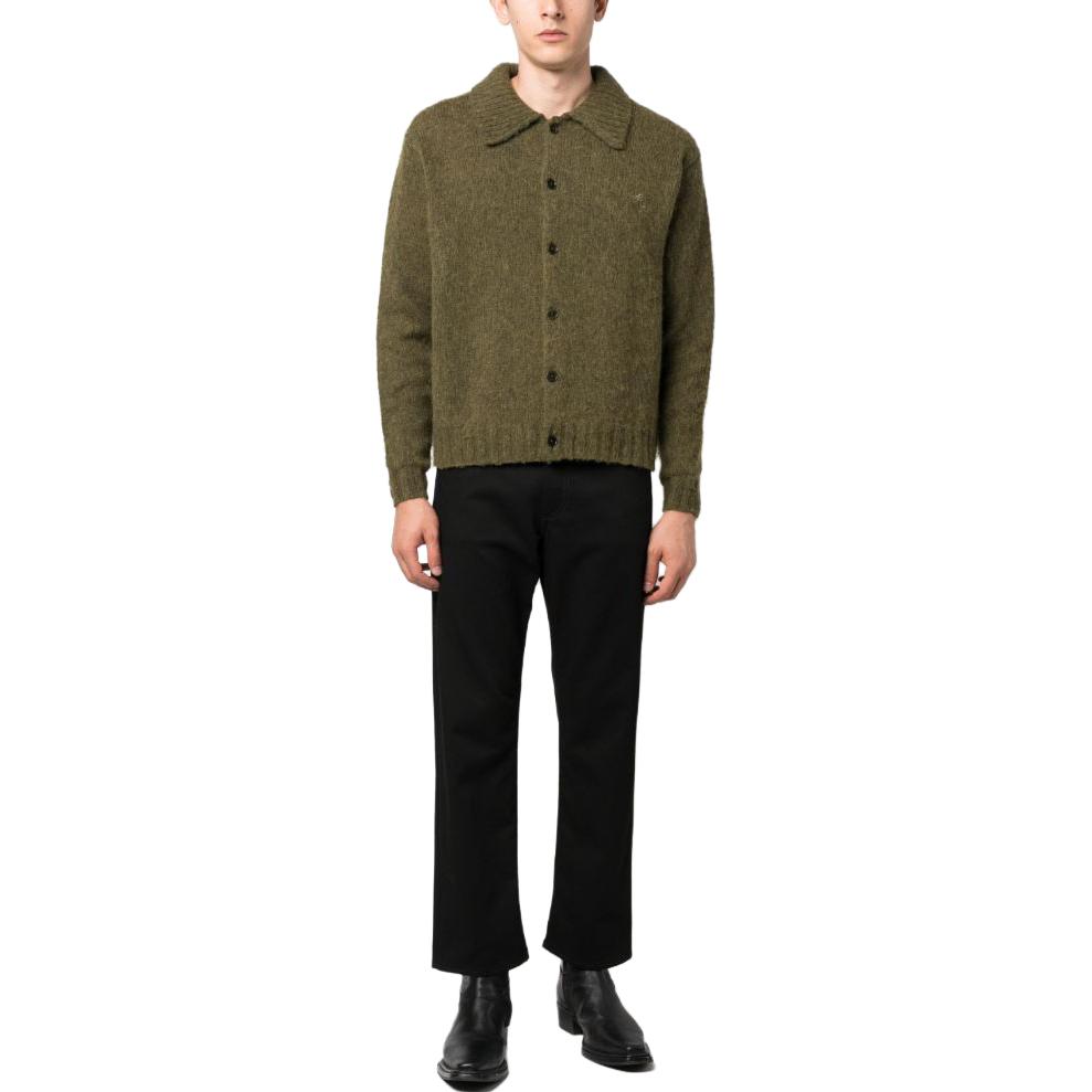 Shop Acne Studios Solid Button-Up Knit Cardigan Hijau Tua. B60294