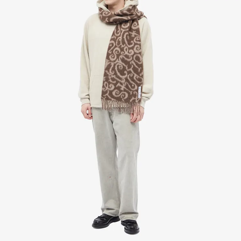 Shop Acne Studios 流苏装饰羊毛围巾 棕色 CA0279AFQ