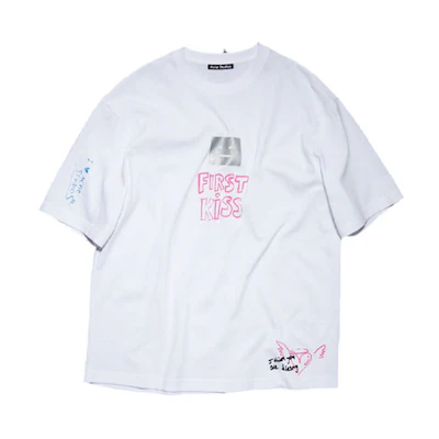 Acne Studios White Loose Fit Crewneck T-Shirt with Letter Print. FA-UX-TSHI000226