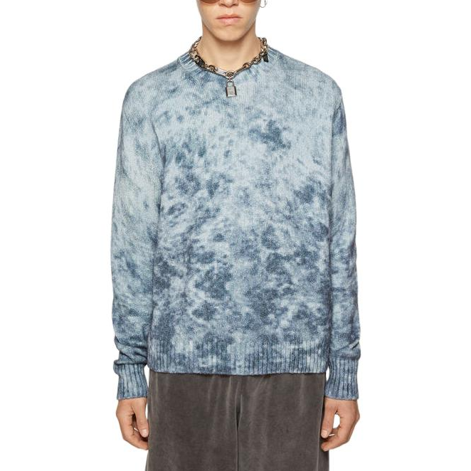 Lookbook Acne Studios 酸洗印花針織套頭毛衣 深藍色 FW2024 系列 B60329-CQN