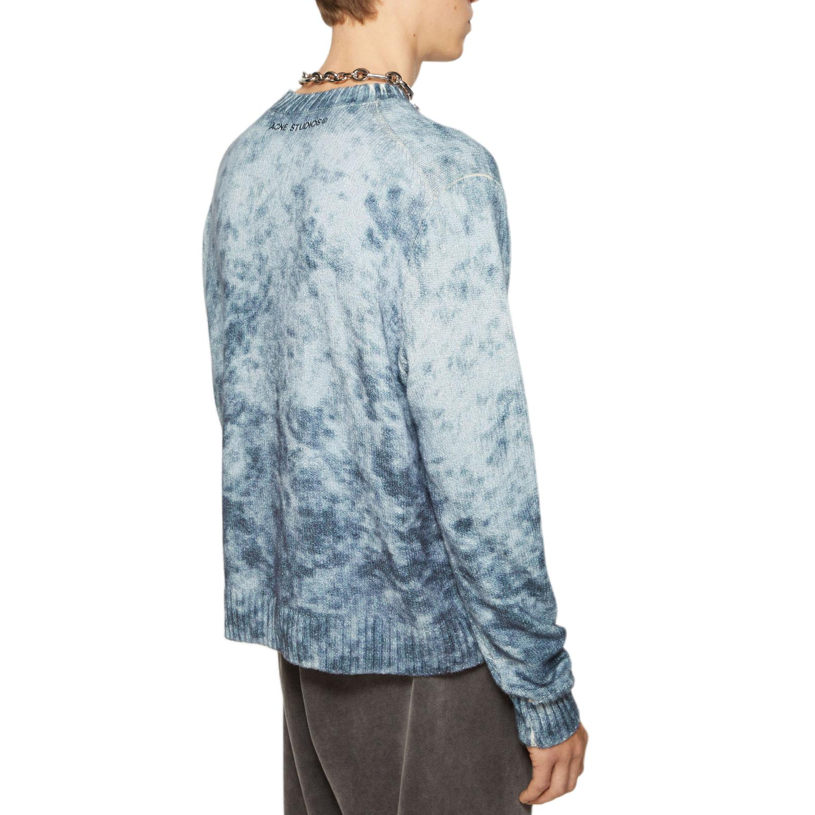 Shop Acne Studios 酸洗印花針織套頭毛衣 深藍色 FW2024 系列 B60329-CQN