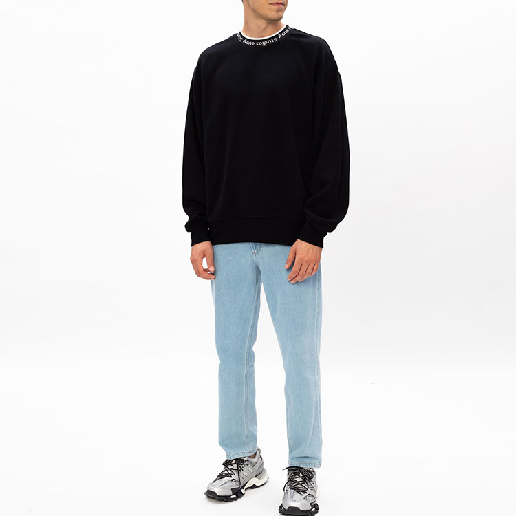 Cheap Acne Studios 黑色圓領衛衣，領口飾有字母標誌 BI0078-900