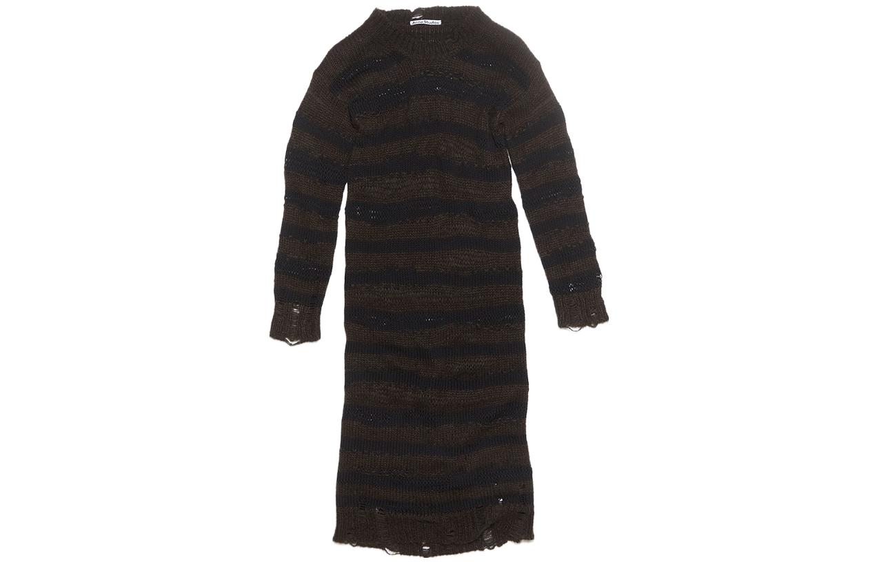 Acne Studios Black Distressed Striped Knit Long-Sleeve Dress A20575-DF5