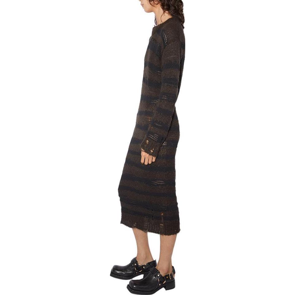 Purchase Acne Studios 黑色破壞條紋針織長袖連身裙 A20575-DF5