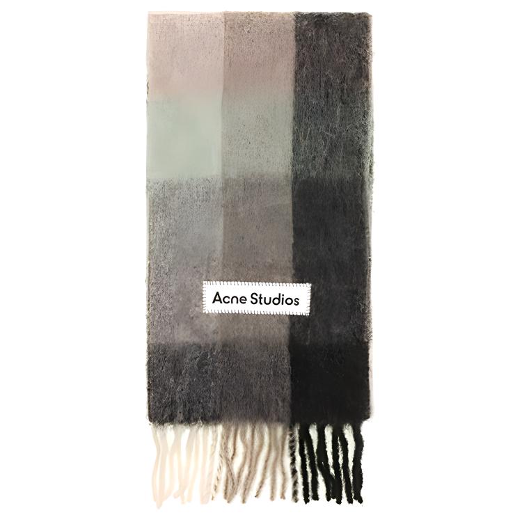 Acne Studios Black Grey Wool Knit Scarf Unisex Fashionable Luxe Accessory CA0084-BO8