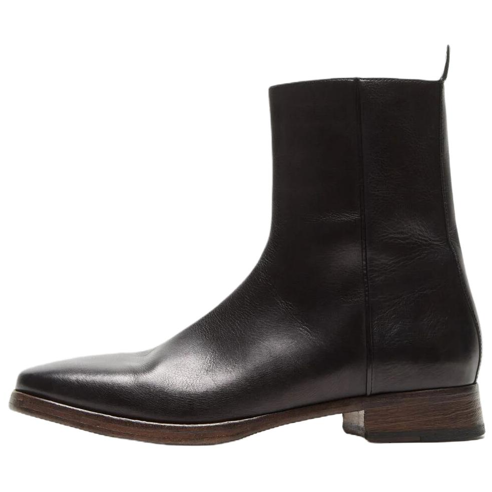 Acne Studios Black Leather Square Toe Zipper Boots 3.5cm BD0390-900