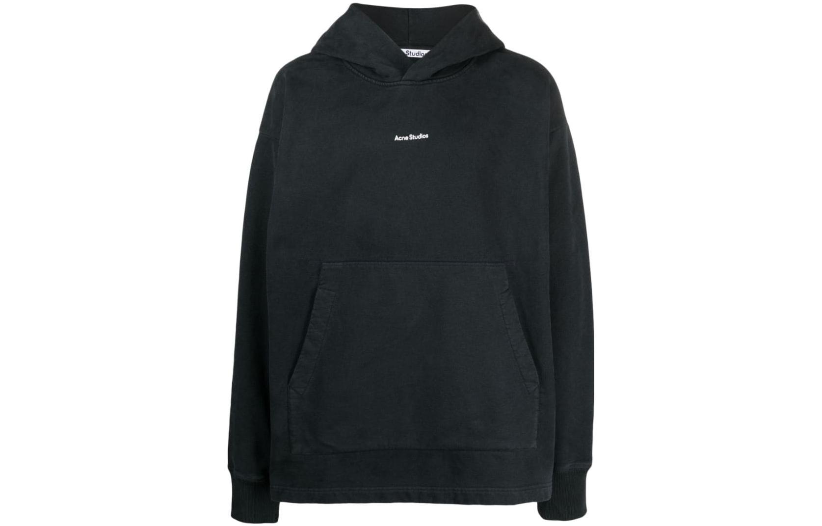 Acne Studios Black Loose Fit Hoodie with Letter Print and Pocket Design BI0182