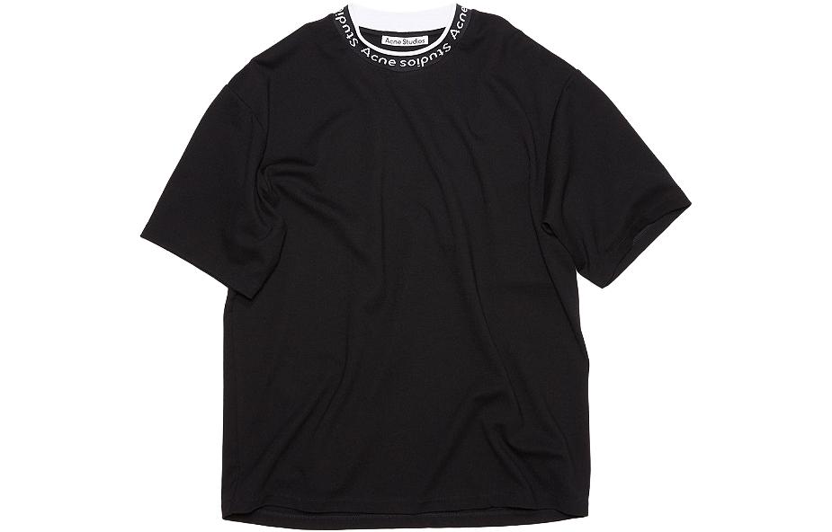 Acne Studios Black Loose Fit Letter Print Crewneck T-Shirt BL0221-183-1