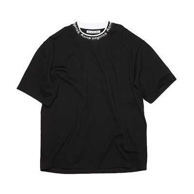 Acne Studios Black Loose Fit Letter Print Crewneck T-Shirt BL0221-183-1