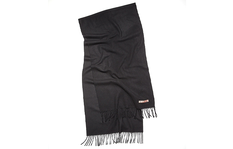 Acne Studios Black Narrow Fringe Cashmere Scarf Unisex CA0156-900