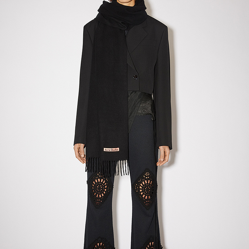 Purchase 아크네 스튜디오 블랙 캐시미어 스카프 좁은 프린지 유니섹스 CA0156-900