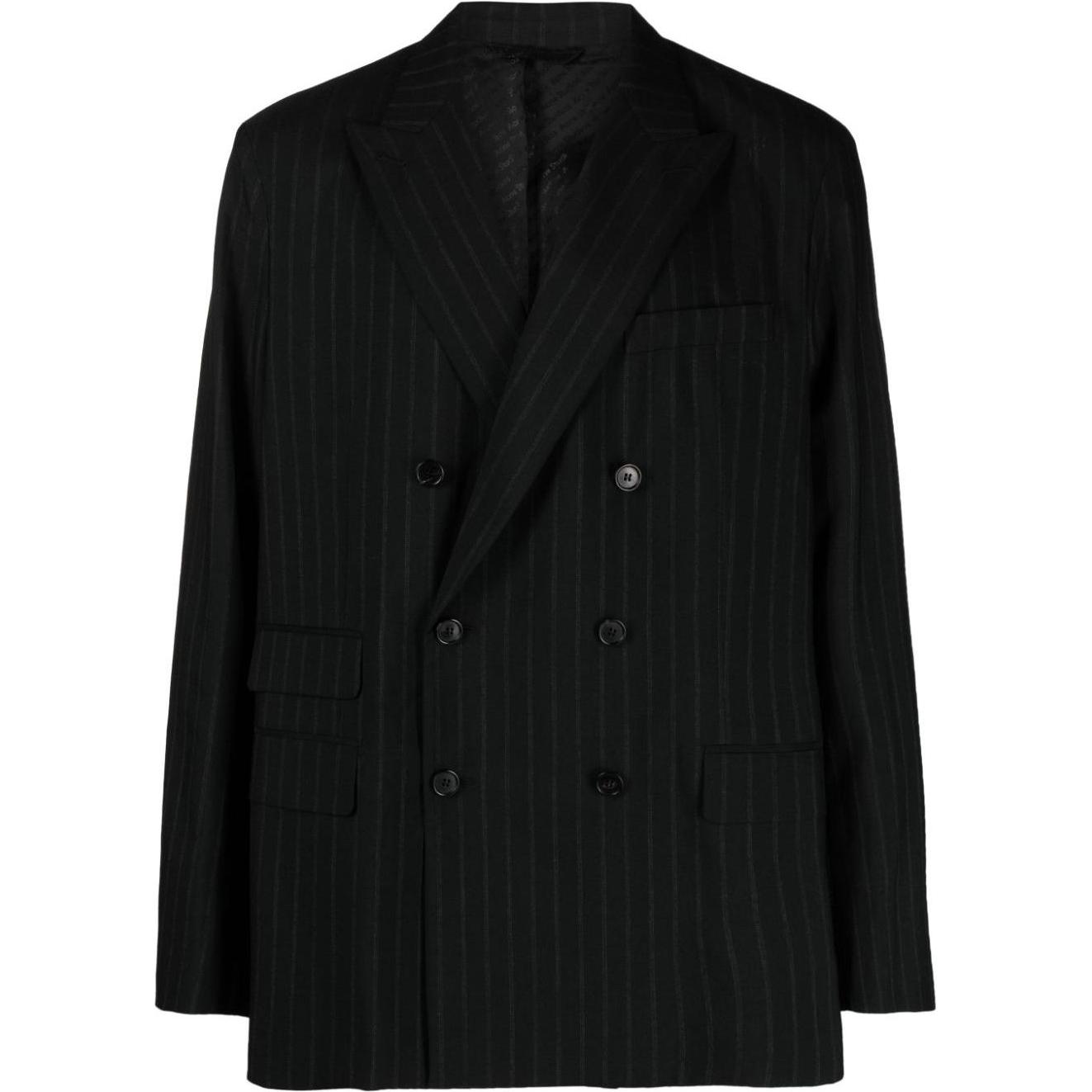 Acne Studios Black Striped Double-Breasted Loose-Fit Blazer Jacket BH0195-AIK