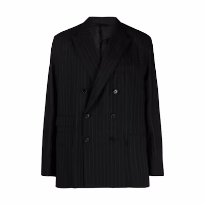 Acne Studios Black Striped Double-Breasted Loose-Fit Blazer Jacket BH0195-AIK