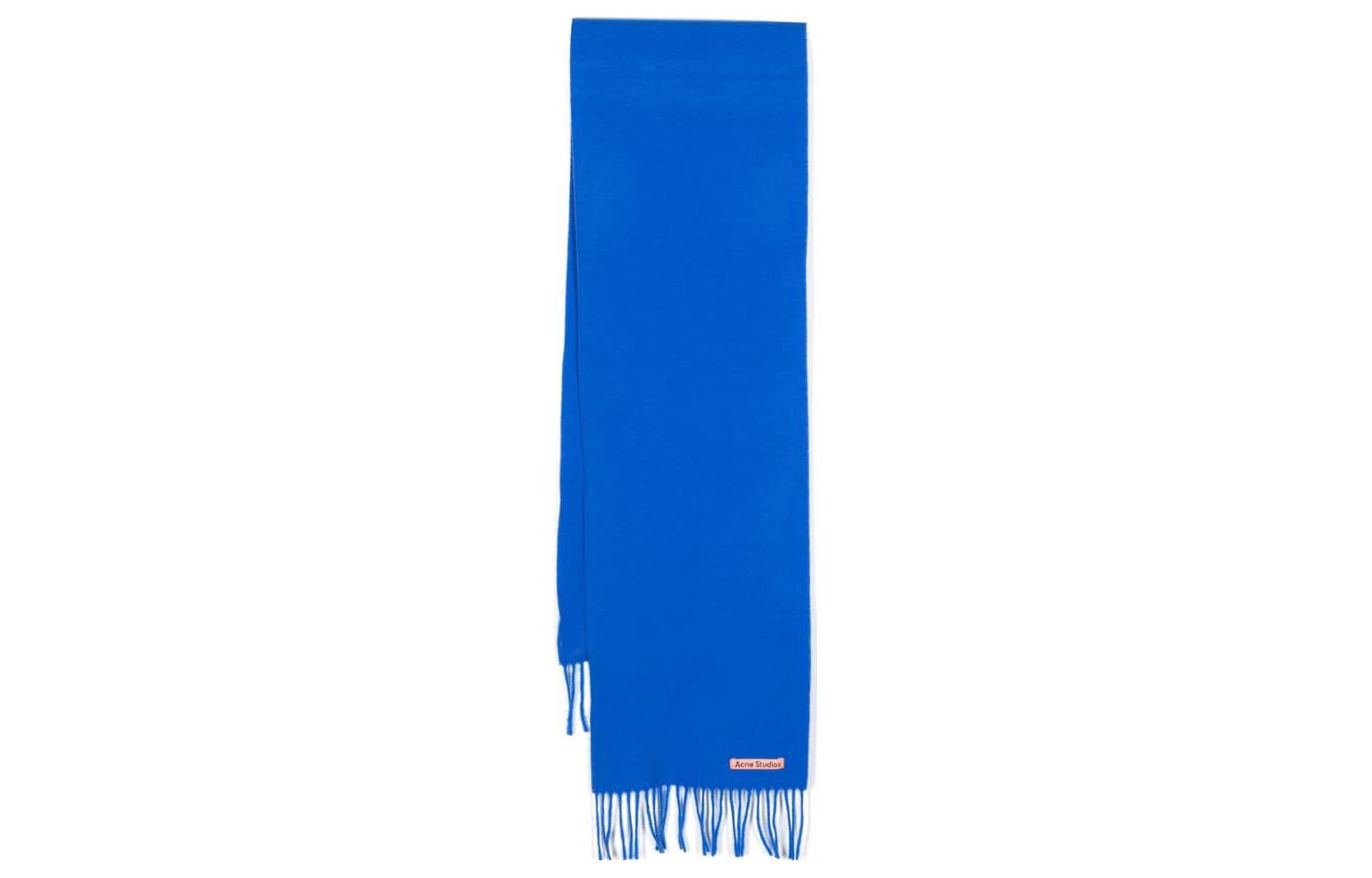 Acne Studios Blue Fringed Wool Scarf for Men. CA0218