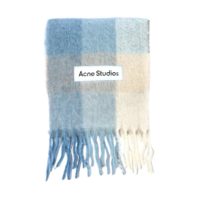 Acne Studios Blue Plaid Fringe Knit Wool Scarf Unisex Couple Style. CA0084-CZ100
