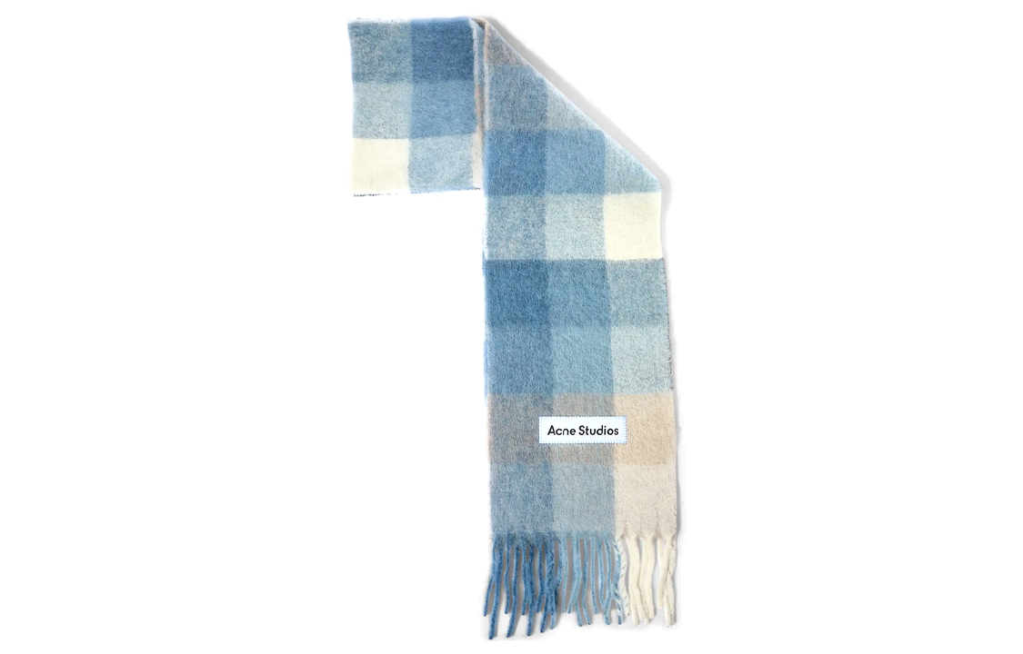 Acne Studios Blue Plaid Fringe Knit Wool Scarf Unisex Couple Style. CA0084-CZ100 圖 3