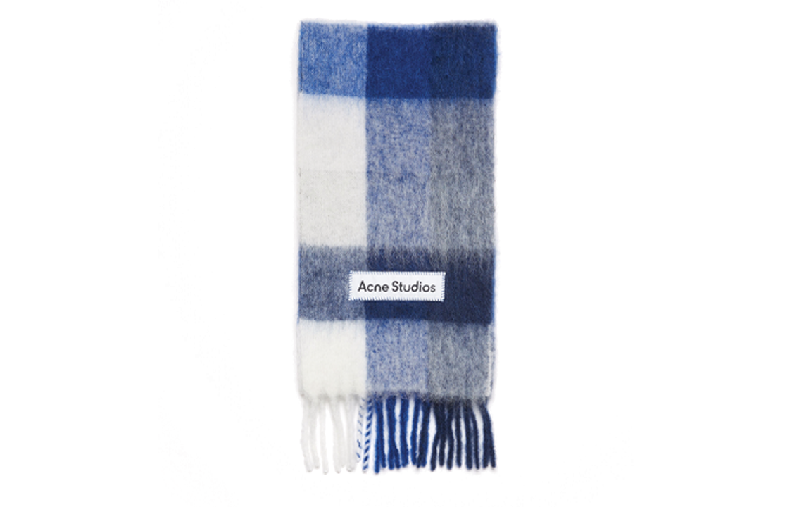 Acne Studios Blue Plaid Fringe Wool Scarf Unisex情侣款 CA0084-DL7 圖 2