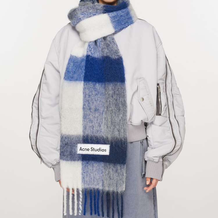 Acne Studios Blue Plaid Fringe Wool Scarf Unisex情侣款 CA0084-DL7 圖 3