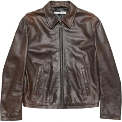 Acne Studios Brown Barn Coat: Solid Color Zip-Up Relaxed Fit Jacket FN-MN-LEAT000267 Buy Acne Studios Brown Barn Coat: Solid Color Zip-Up Relaxed Fit Jacket FN-MN-LEAT000267