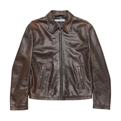Acne Studios Brown Barn Coat: Solid Color Zip-Up Relaxed Fit Jacket FN-MN-LEAT000267