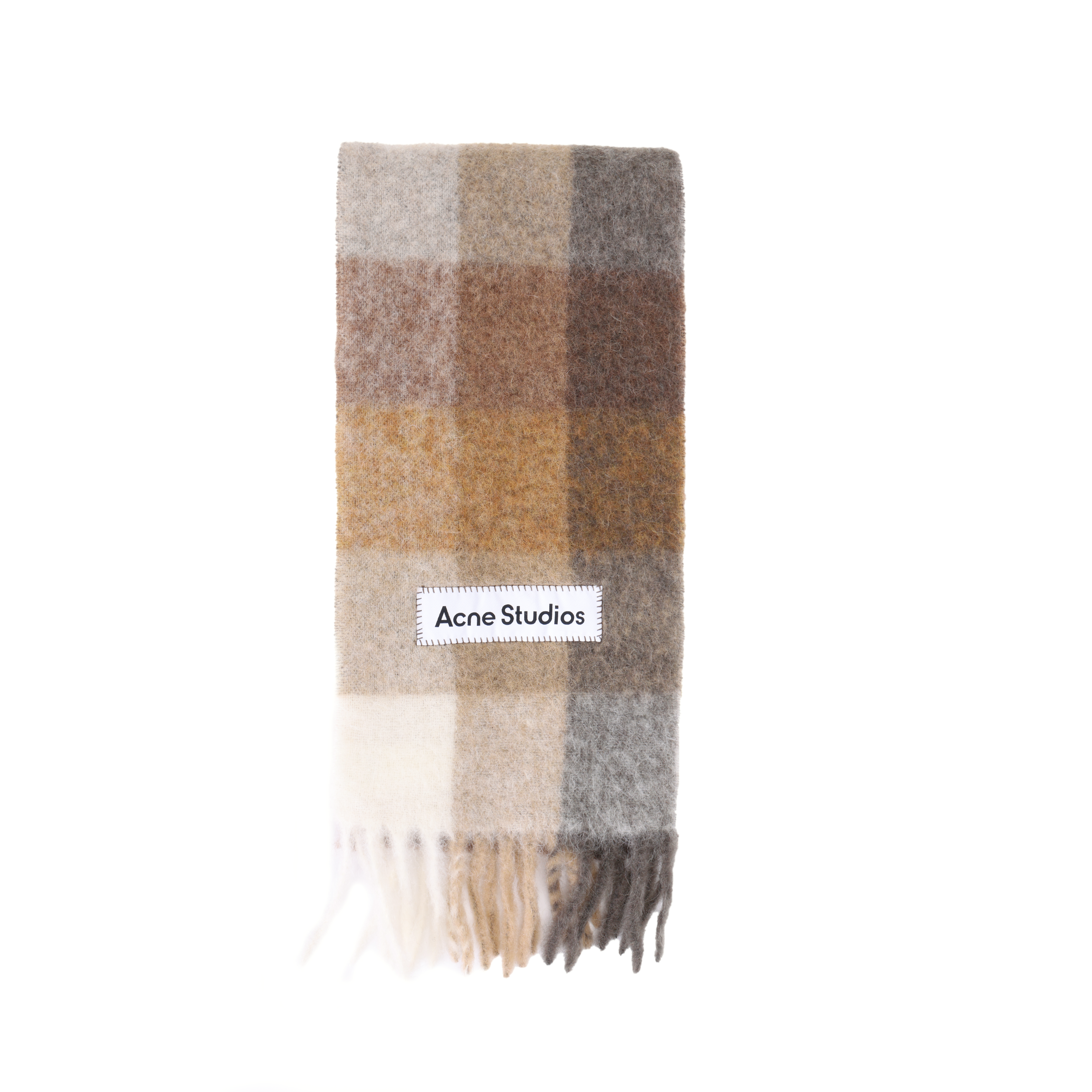 Acne Studios Brown Plaid Mohair Long Scarf Unisex White/Beige/Brown CA0084-CII