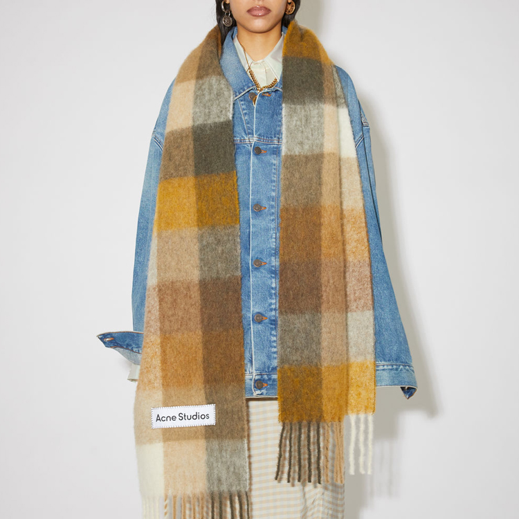 Acne Studios Brown Plaid Mohair Long Scarf Unisex White/Beige/Brown CA0084-CII 圖 3