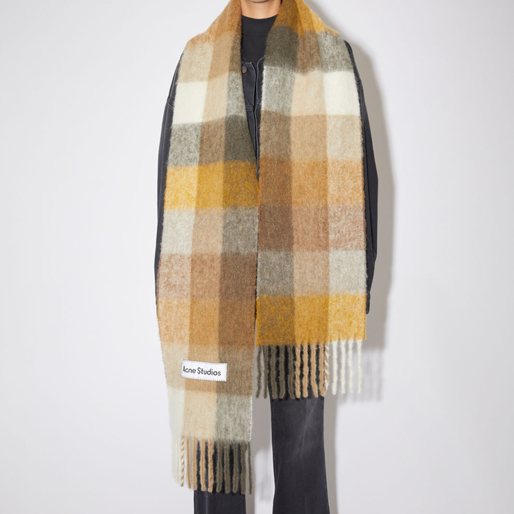 Acne Studios Brown Plaid Mohair Long Scarf Unisex White/Beige/Brown CA0084-CII 圖 4