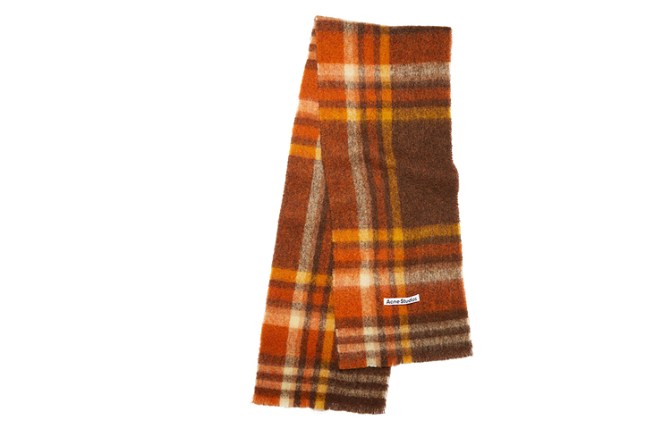 Acne Studios Brown Plaid Wool Mohair Scarf Shawl Brown Orange Unisex. CA0146-BOD