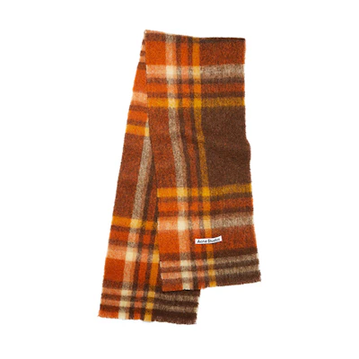 Acne Studios Brown Plaid Wool Mohair Scarf Shawl Brown Orange Unisex. CA0146-BOD