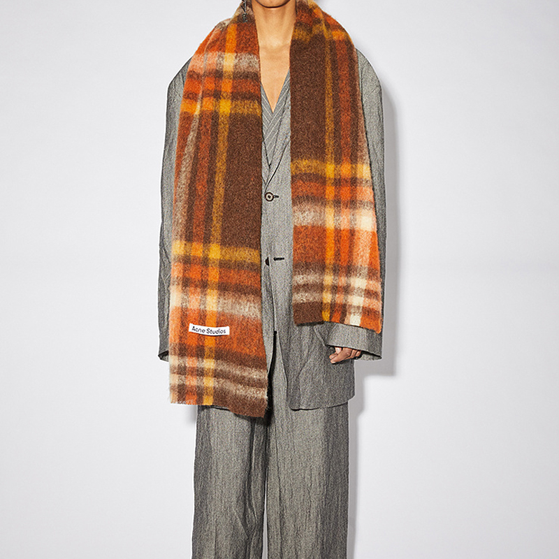 Acne Studios Brown Plaid Wool Mohair Scarf Shawl Brown Orange Unisex. CA0146-BOD 圖 3