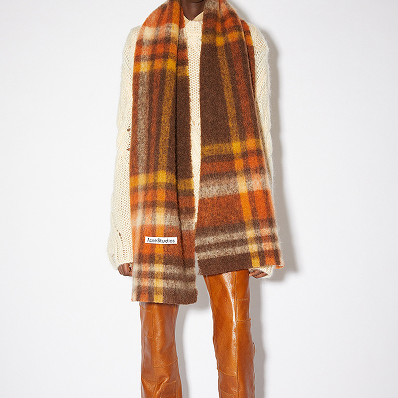 Acne Studios Brown Plaid Wool Mohair Scarf Shawl Brown Orange Unisex. CA0146-BOD 圖 4