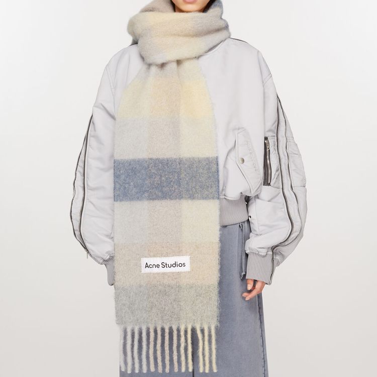 Acne Studios Checkered Wool Scarf Unisex Beige CA0084-DL6 圖 3