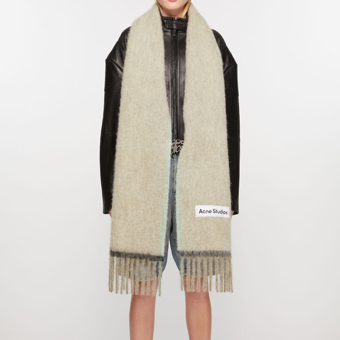 Acne Studios Embroidered Logo Label Woven Contrast Frame Scarf Beige Unisex. CA0290-ALS 圖 3