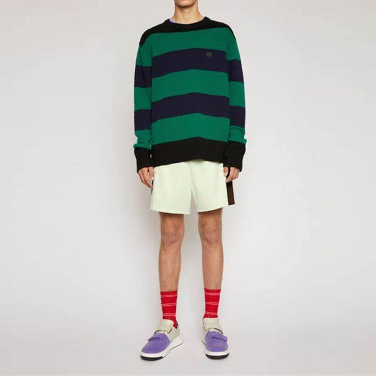 Lookbook Acne Studios 表情貼片拼色條紋寬鬆毛衣 黑色 男女通用 C60014-AOM